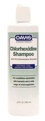 Davis Chlorhexidine pet shampoo bottle showing 2% formula for healthy skin and coat.