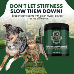 Sprinkling Daybreak mussel powder onto kibble for daily dosing