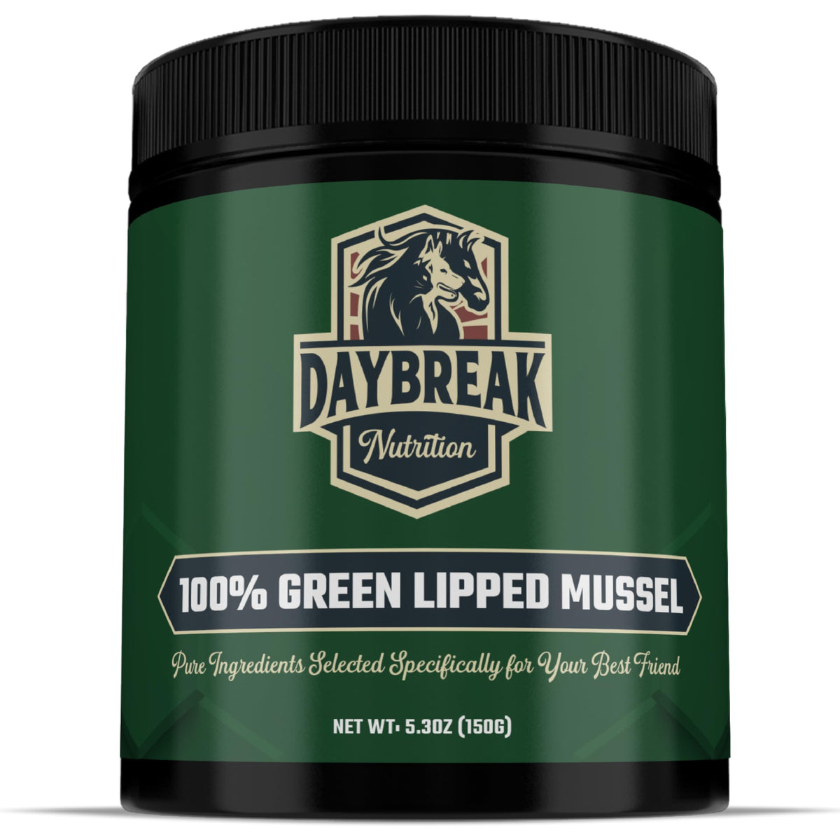 Daybreak Nutrition green lipped mussel powder bottle for dogs supports joint comfort