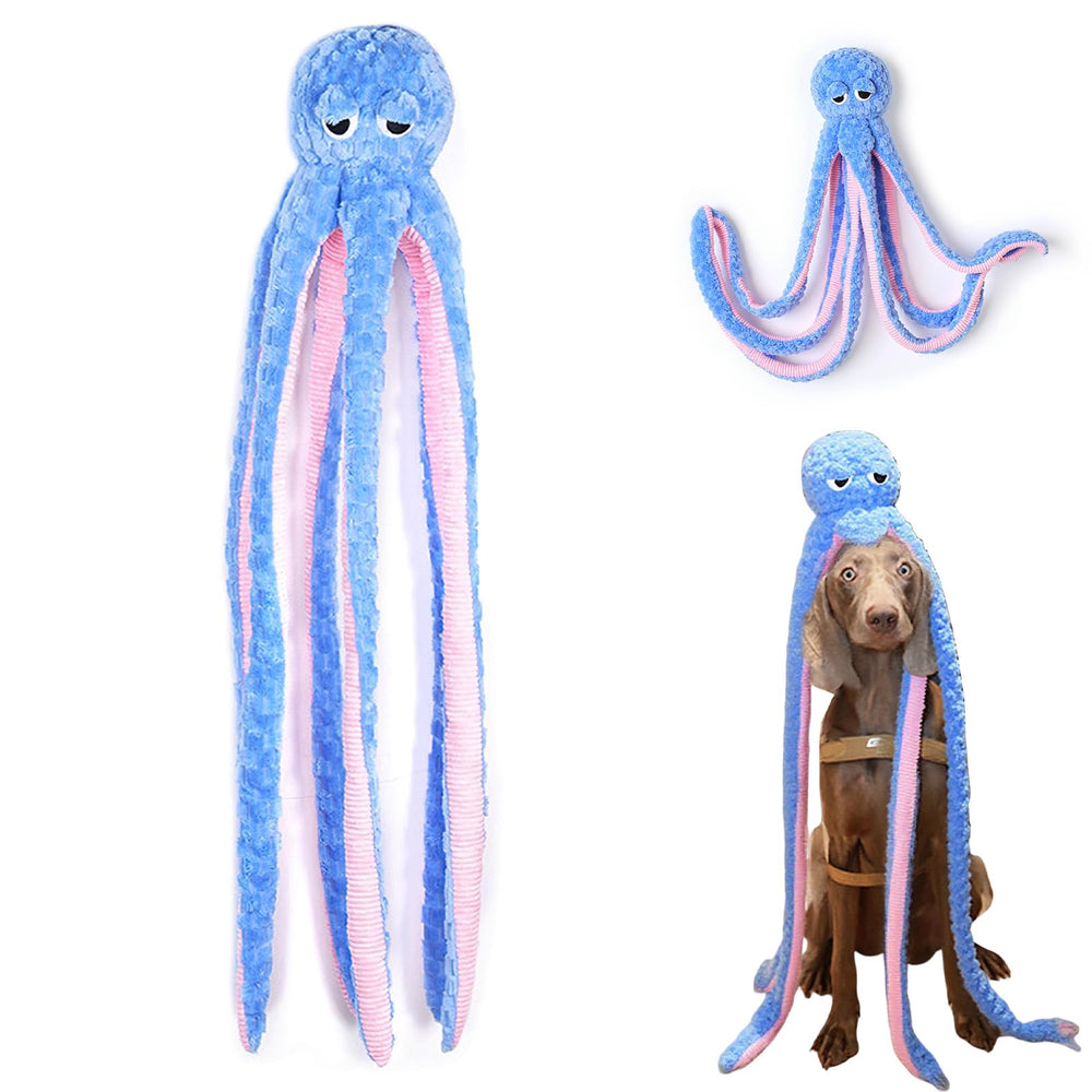 Dayingjiang 40-inch octopus toy with head squeaker engages dogs during play.