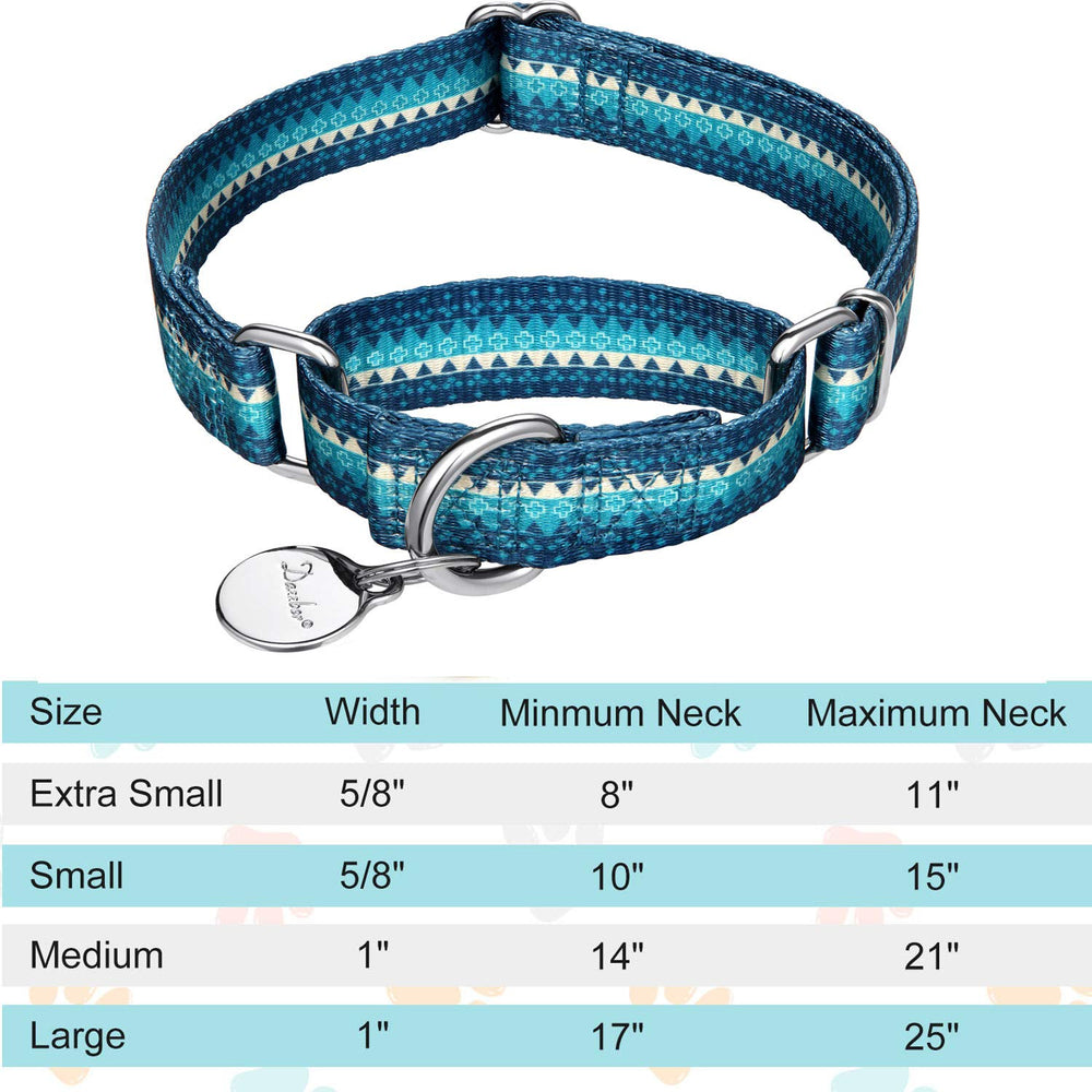 Dazzber geometric-pattern turquoise collar highlights stylish safety during daily walks.