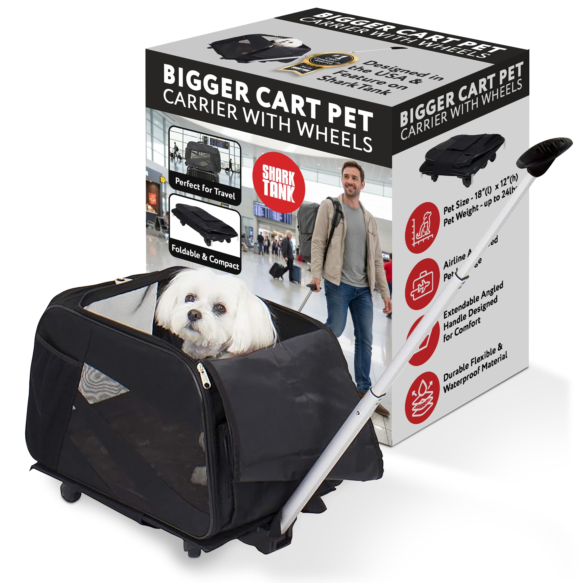 dbest products rolling pet carrier with wheels in a compact under-seat profile for airline travel