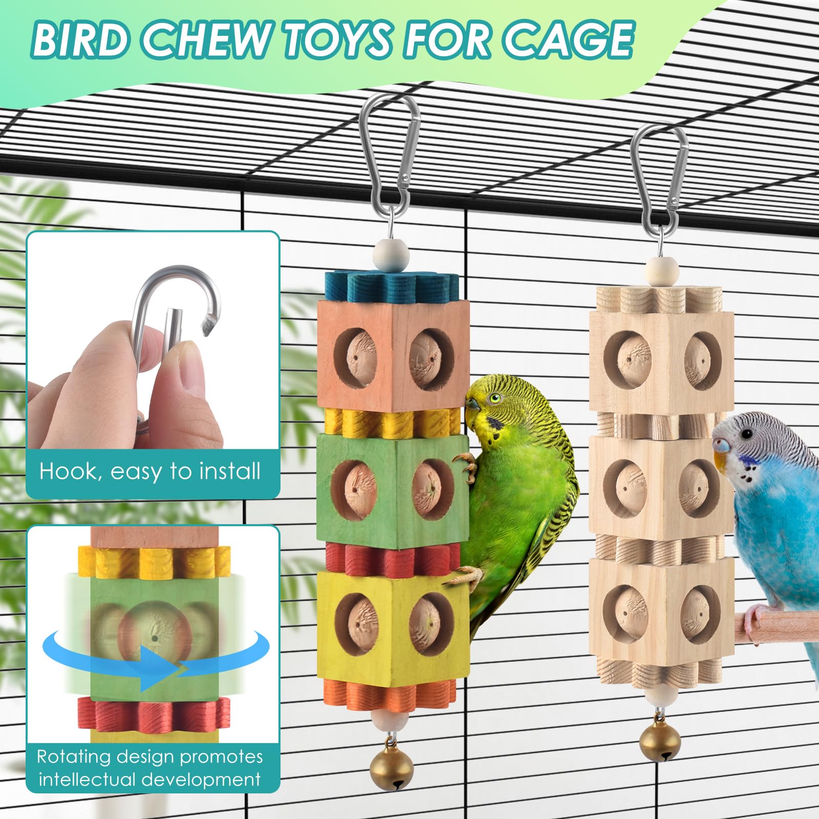 DBNESS hanging parrot toy with rotating blocks and bell for engaging cage play