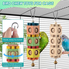 DBNESS hanging parrot toy with rotating blocks and bell for engaging cage play