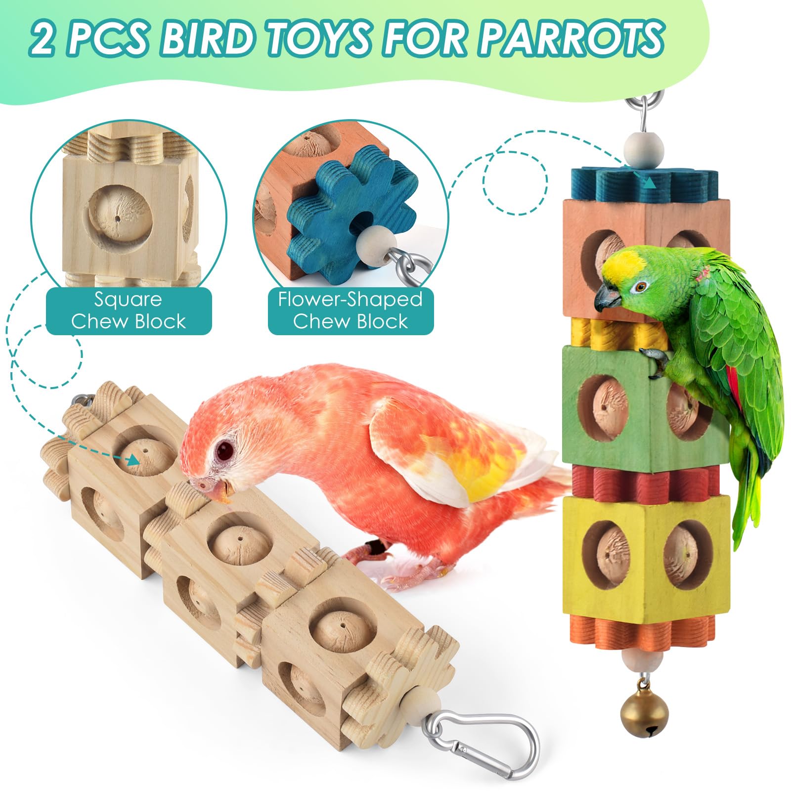 DBNESS square chew blocks with grooves mimic tree hollows for stimulating parrots