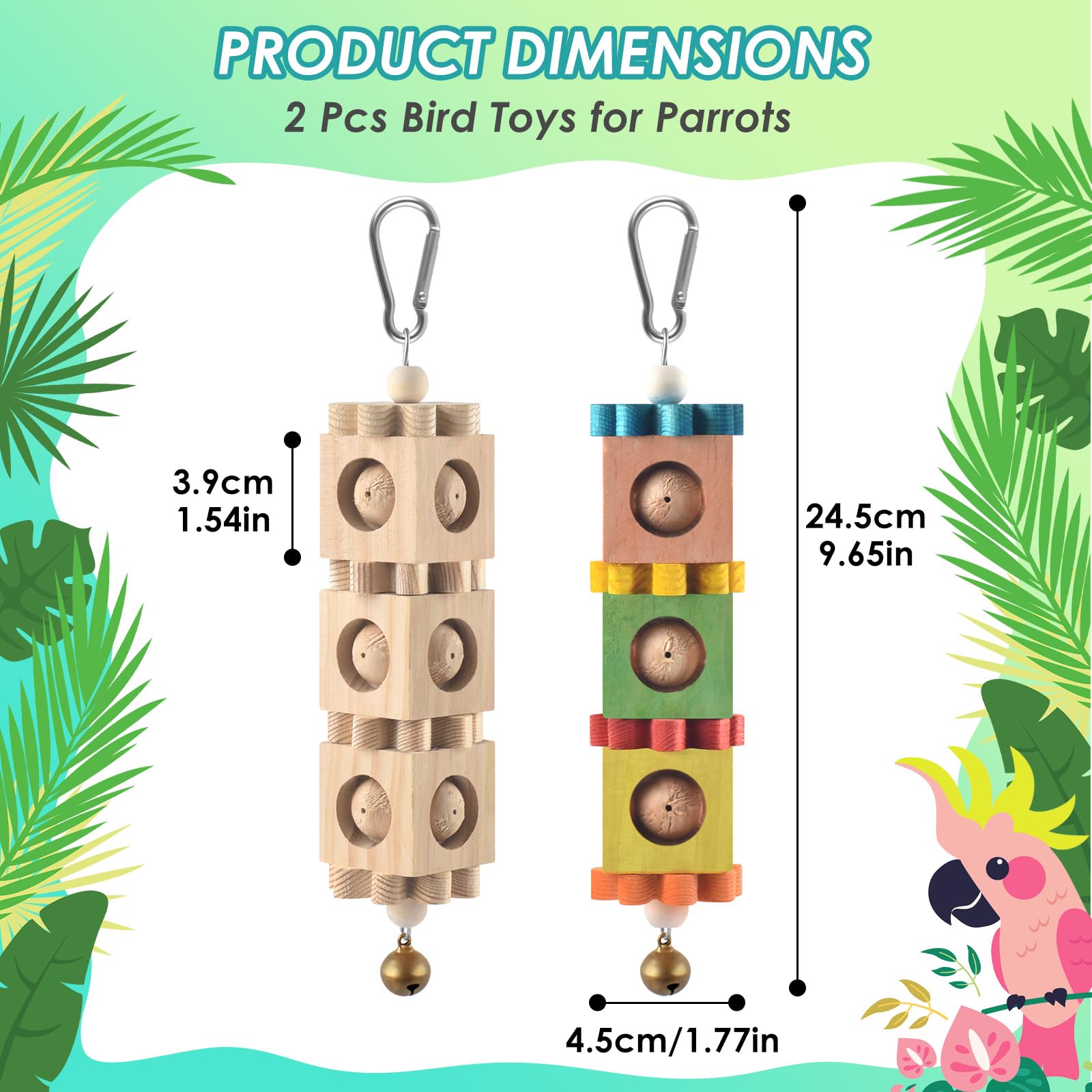 DBNESS colorful natural-wood blocks parrot toy designed for beak grinding and foraging