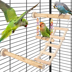 DBNESS bird perches ladder with swing offers natural wood play and balance training for parrots