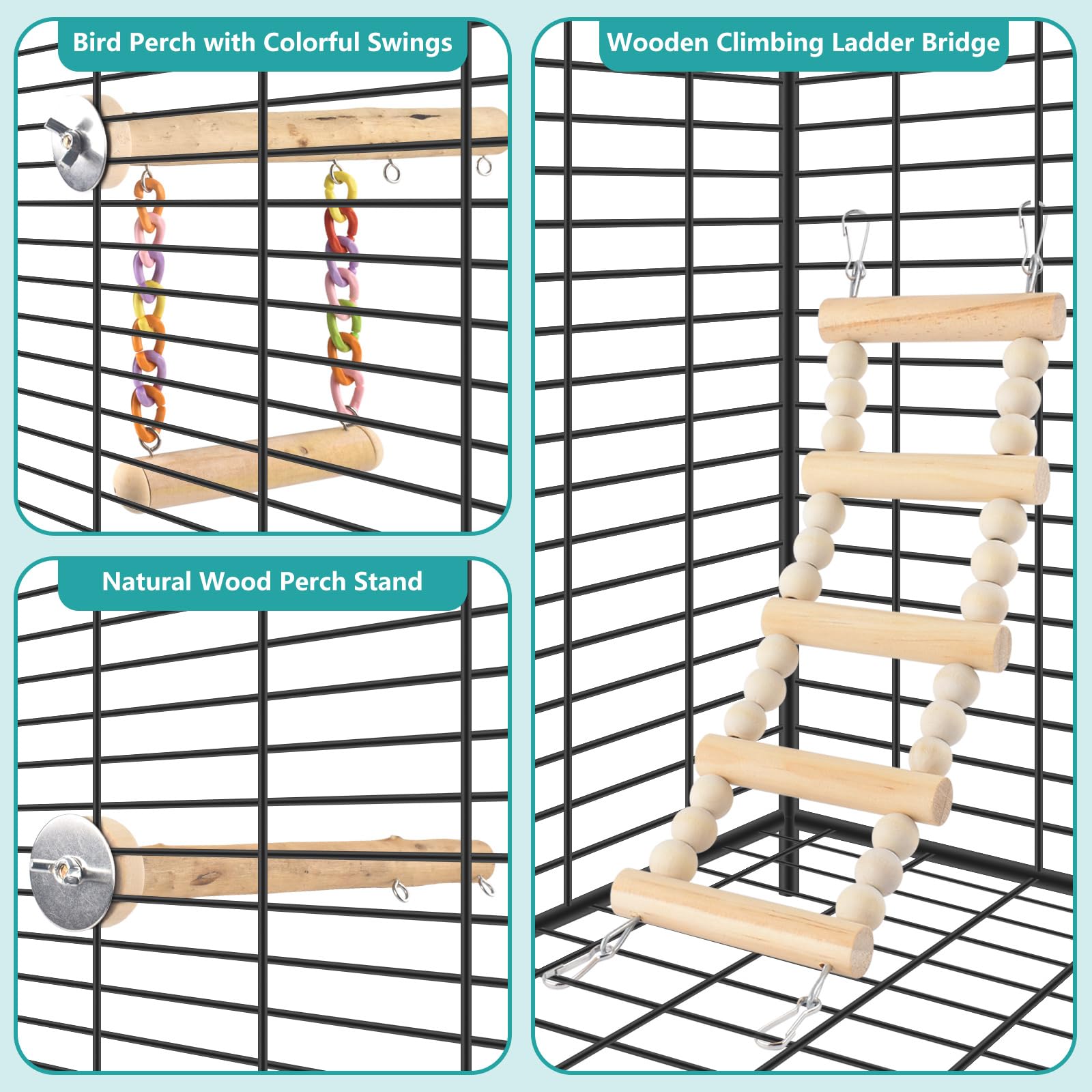 DBNESS climbing ladder for birds provides varied routes to strengthen balance during play