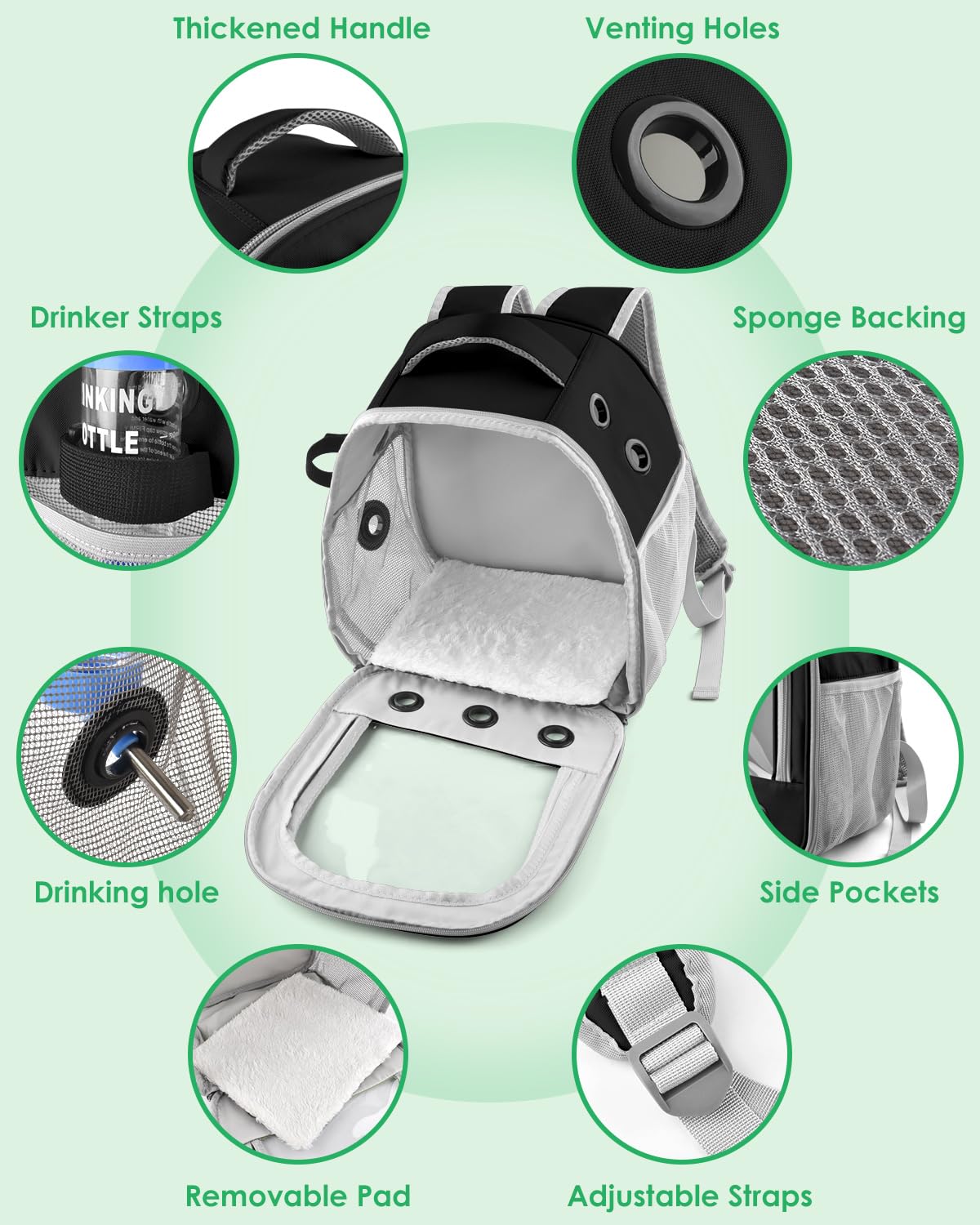 DBNESS Guinea Pig Carrier Backpack top handle view shows easy grabbing and transport versatility