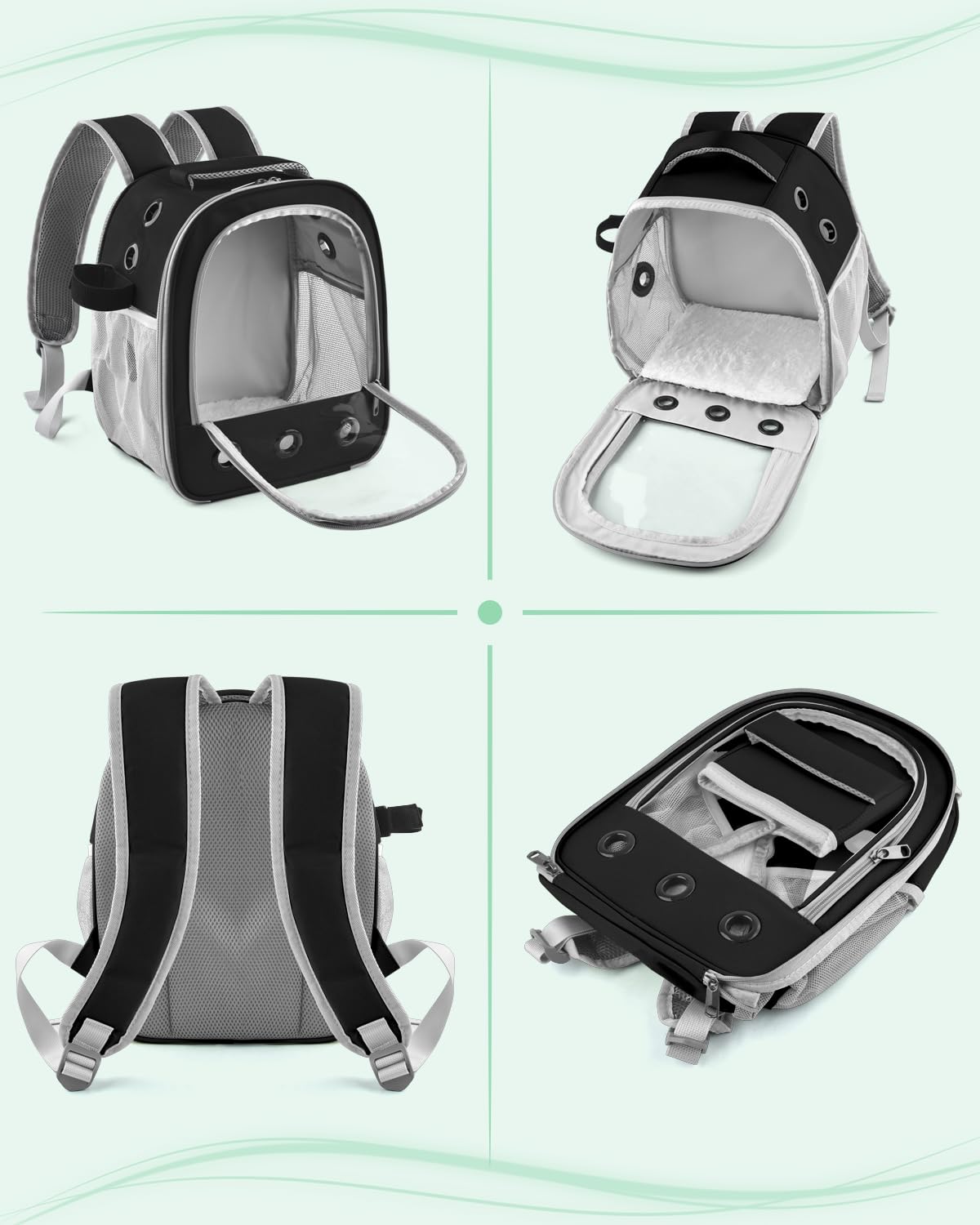 DBNESS Guinea Pig Carrier Backpack window design front view offers pet visibility and reduced anxiety