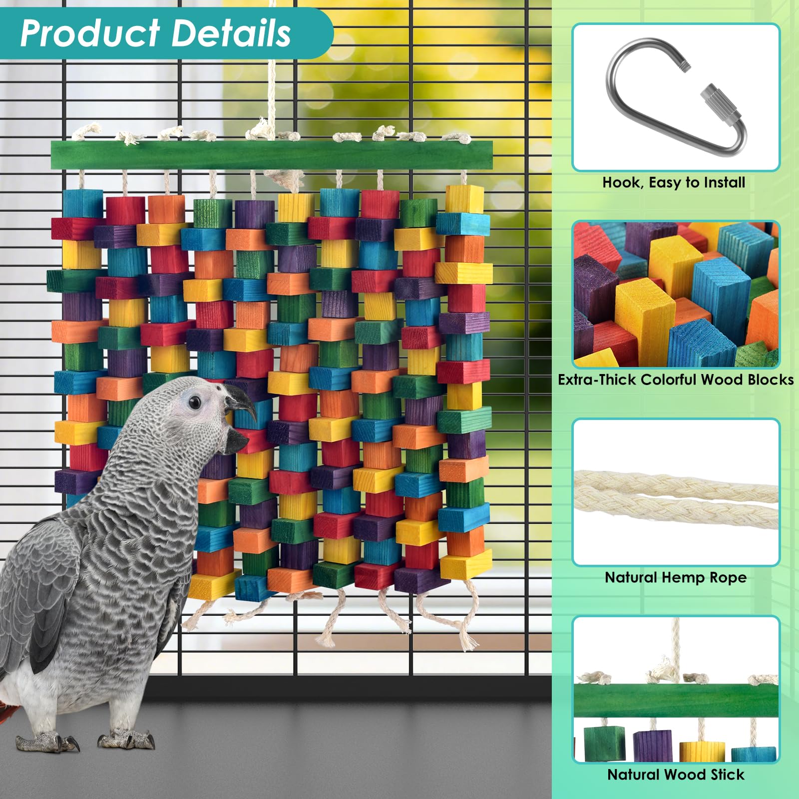 DBNESS bird toy with a sturdy hook for easy cage installation.