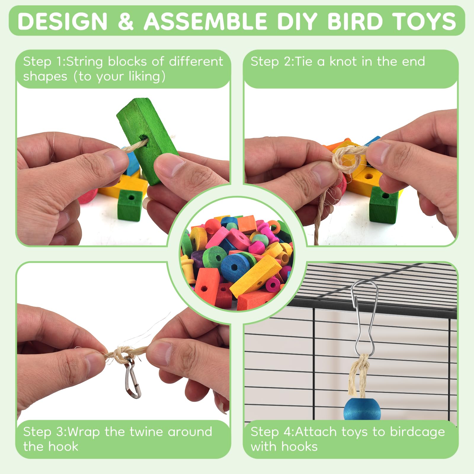 DBNESS bright color blocks stimulate curiosity and play in parrots.