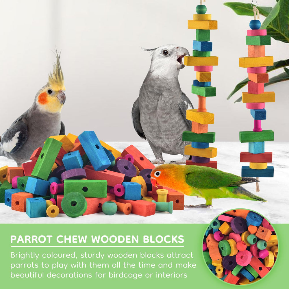 DBNESS wooden chew blocks promote beak and claw exercise for parrots.