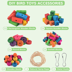 DBNESS wooden blocks and hemp rope components for customizable DIY parrot toys.