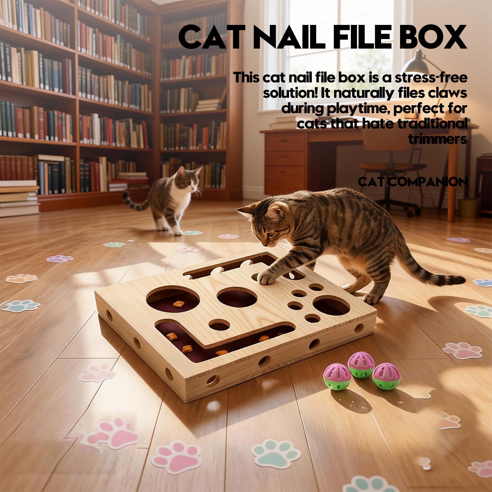 DBZ Cat Puzzle Box with bell ball engages cats for enriching play.