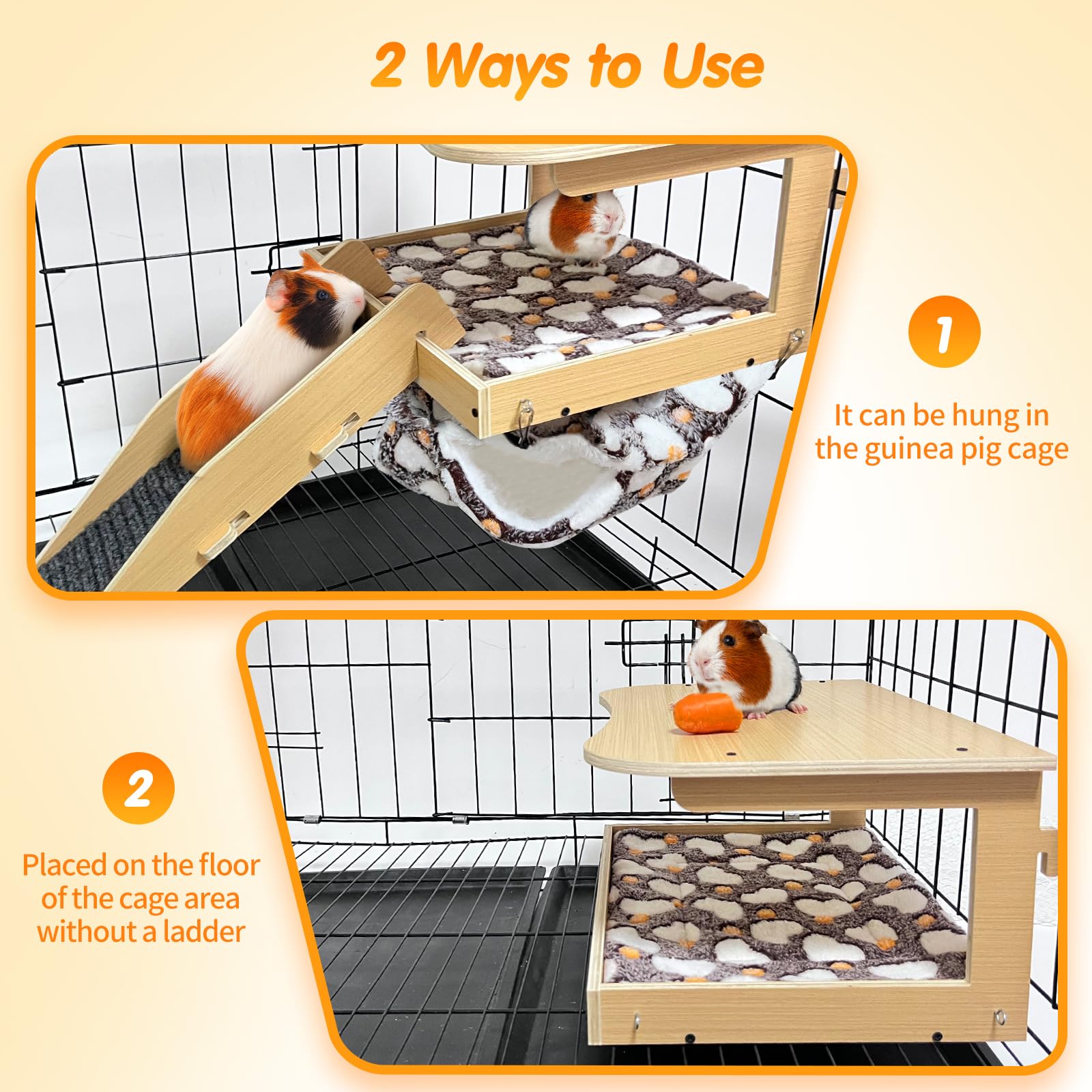DCIAER Guinea Pig Hideout hammock provides secure lounging on wooden frame.