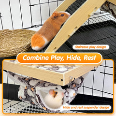 DCIAER Guinea Pig Hideout with wooden staircase boosts accessibility and comfort.