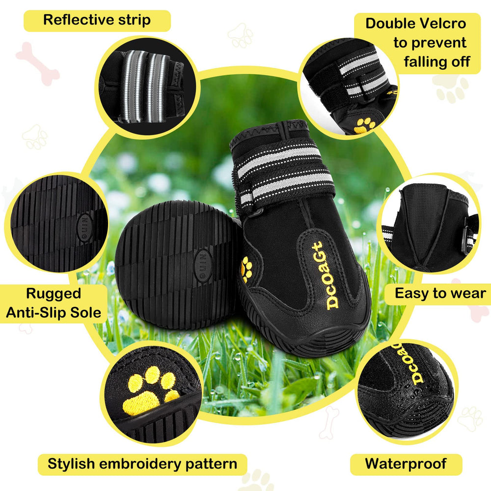 DcOaGt dog shoes anti-slip soles provide traction on floors and trails.