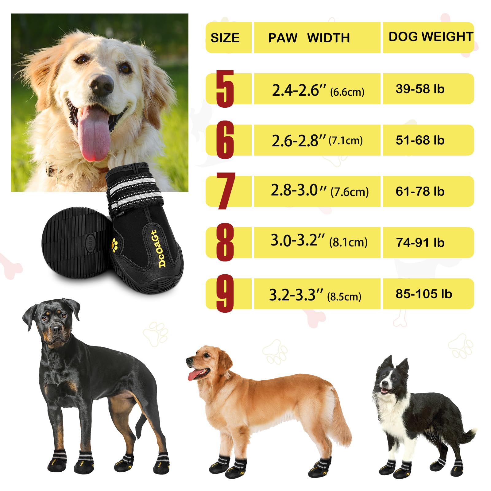 DcOaGt dog shoes with waterproof breathable materials for all-weather protection.