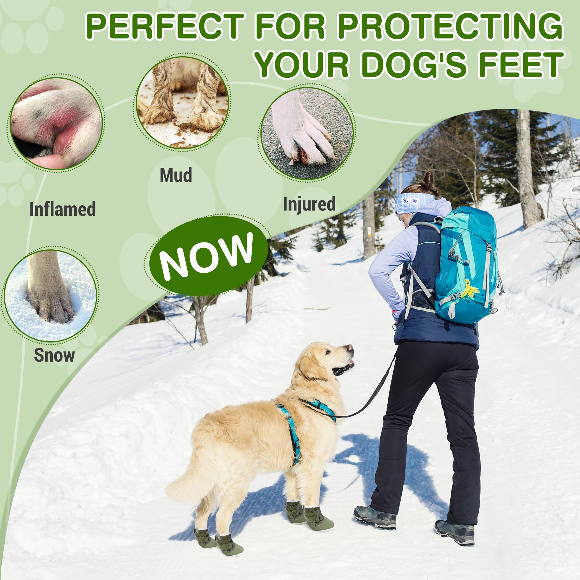 DcOaGt paw protectors support hiking and winter walking.