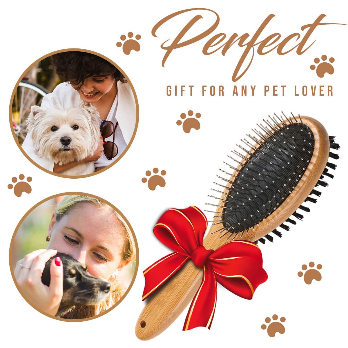 KylePet bamboo-handle brush provides comfortable grip during long brushing sessions.