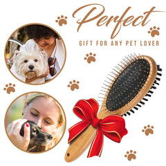 KylePet bamboo-handle brush provides comfortable grip during long brushing sessions.
