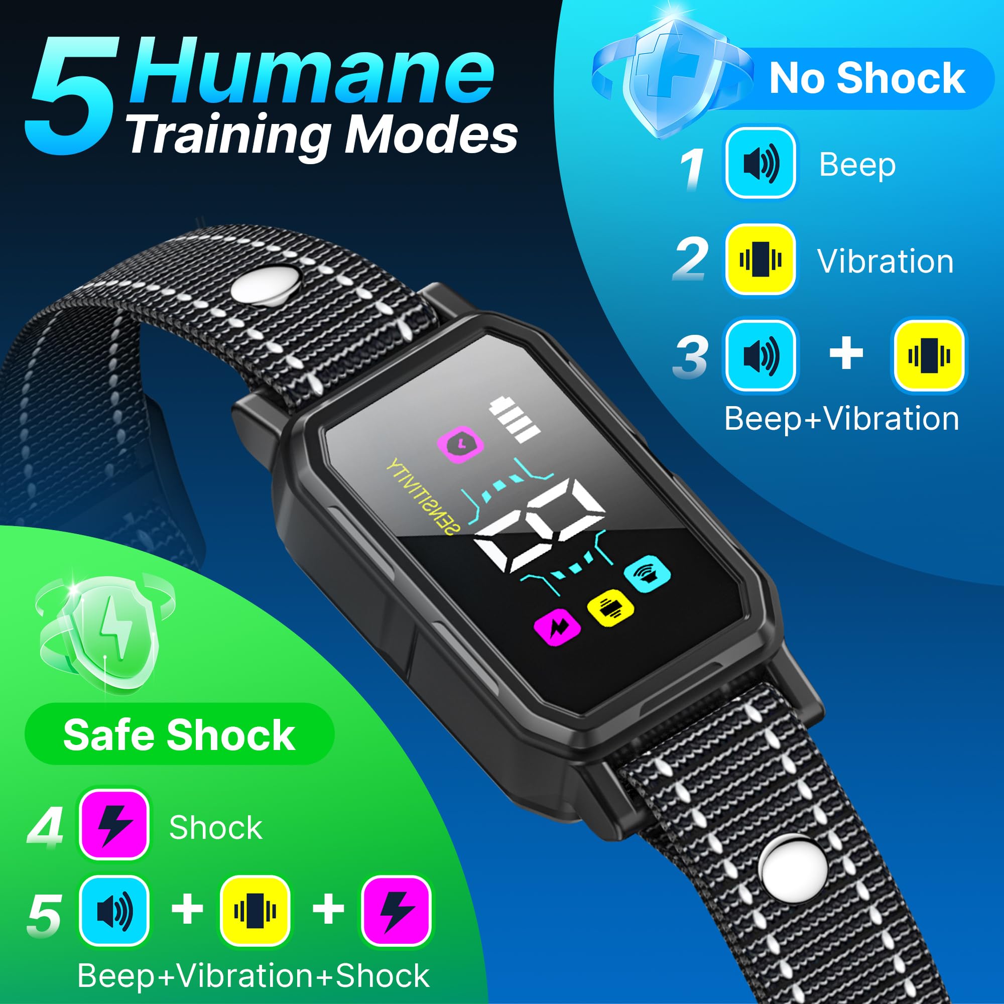 PL30 training modes panel displaying beep, vibration, and shock options.