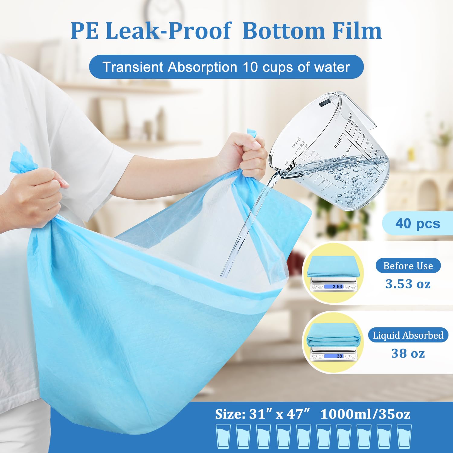 DD Curtain pad shows leak-proof bottom layer for durable protection against leaks.