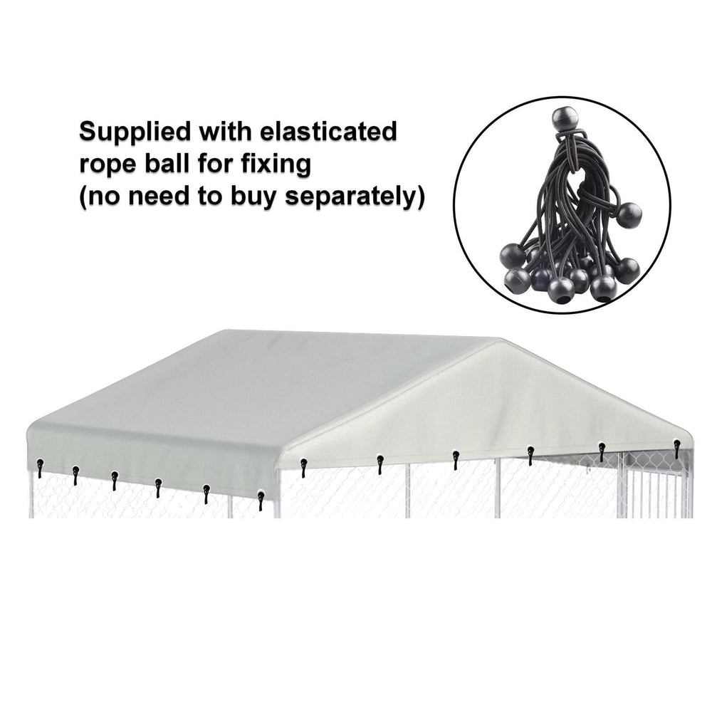 Ddeman beige kennel cover shielding sun, rain, and snow