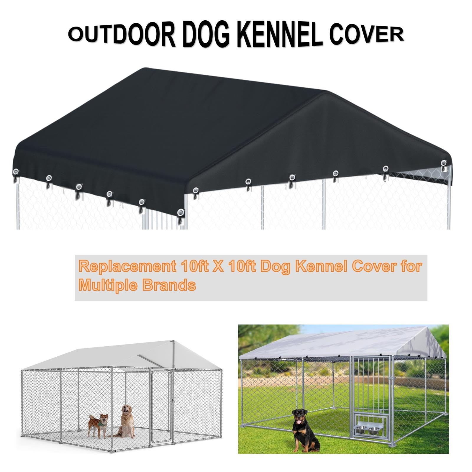 Ddeman black kennel cover provides weather protection and potential longevity.