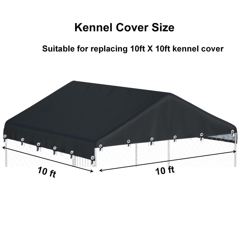 Ddeman kennel cover 10x10 installed on frame, shielding sun and rain.