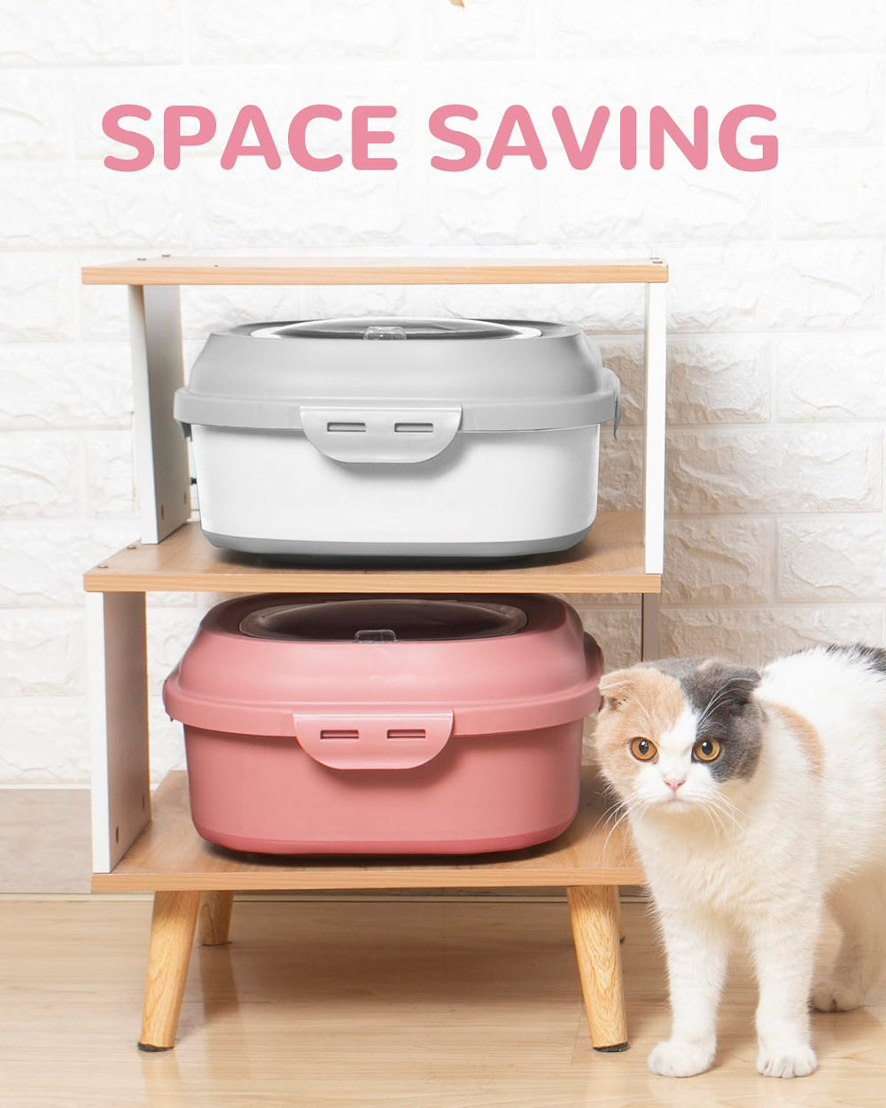 DDMOMMY pink storage designed for dog and cat food on wheels.