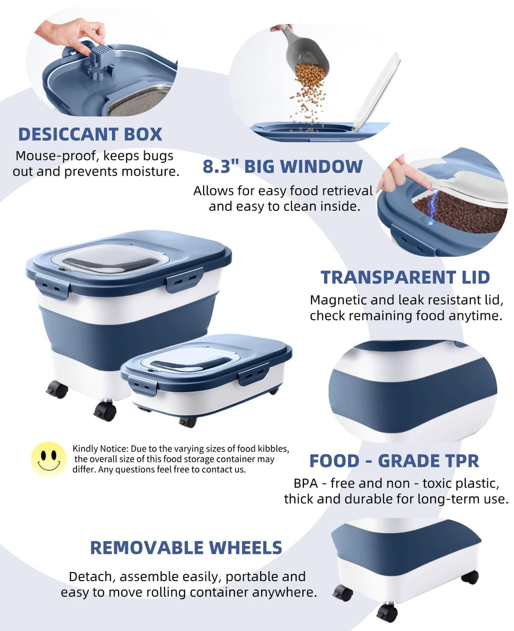 DDMOMMY blue kitchen storage solution for organized pet meals.