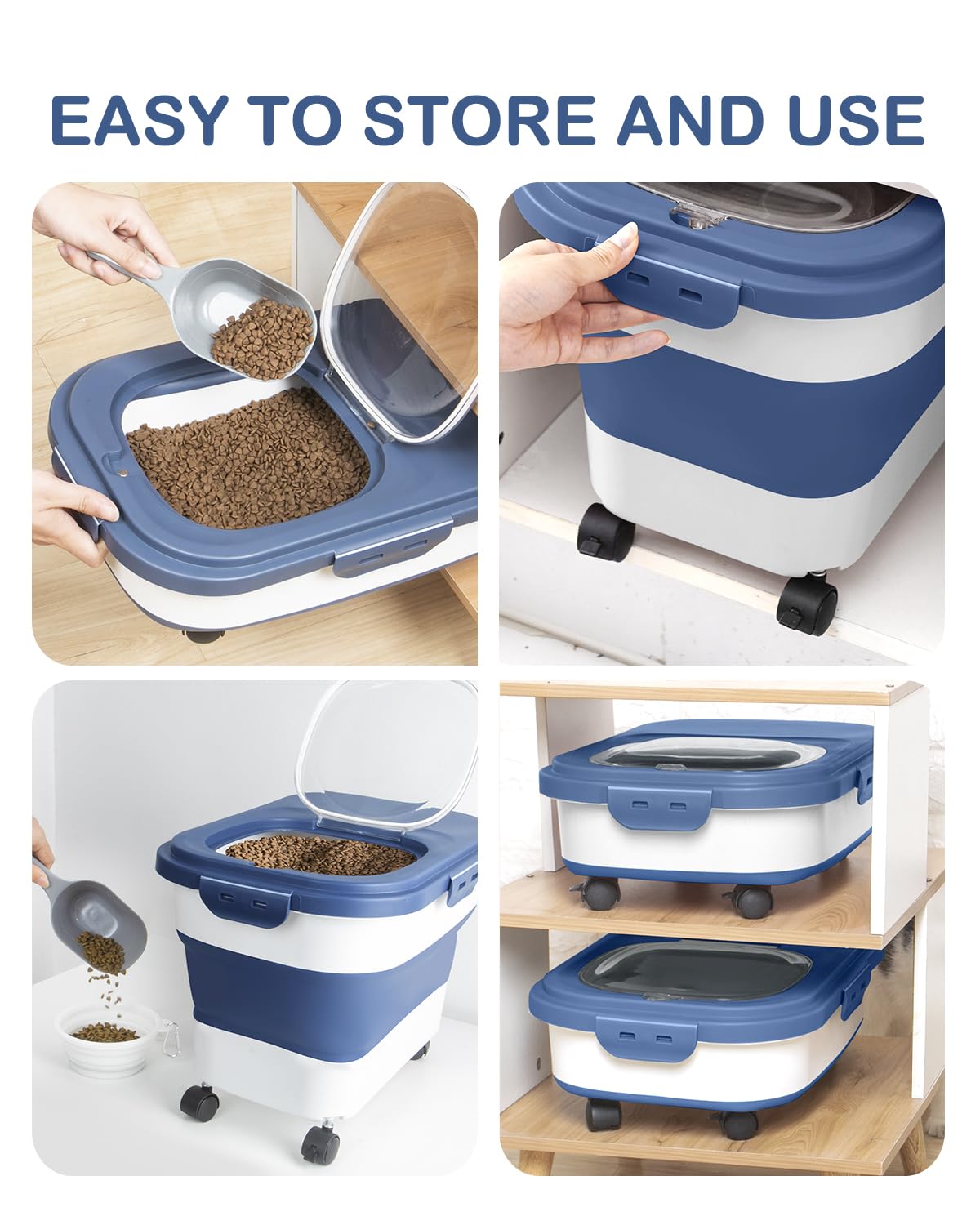 DDMOMMY blue container with detachable wheels in use in kitchen.