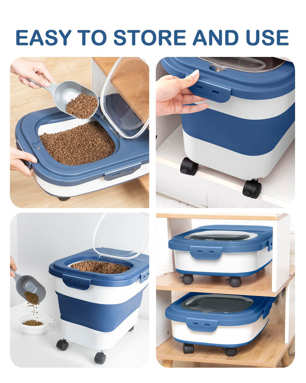 DDMOMMY blue container with detachable wheels in use in kitchen.