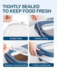 DDMOMMY blue dog food container shown open to highlight foldable design.