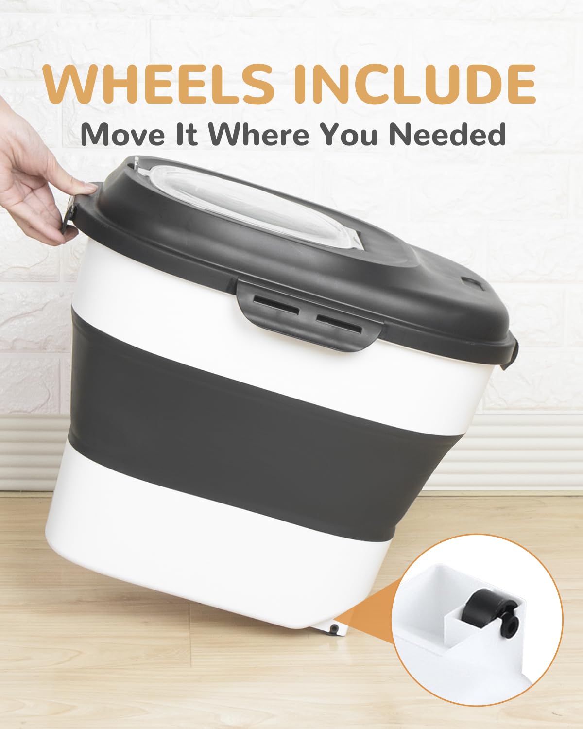 DDMOMMY dog food storage with wheels for easy relocation