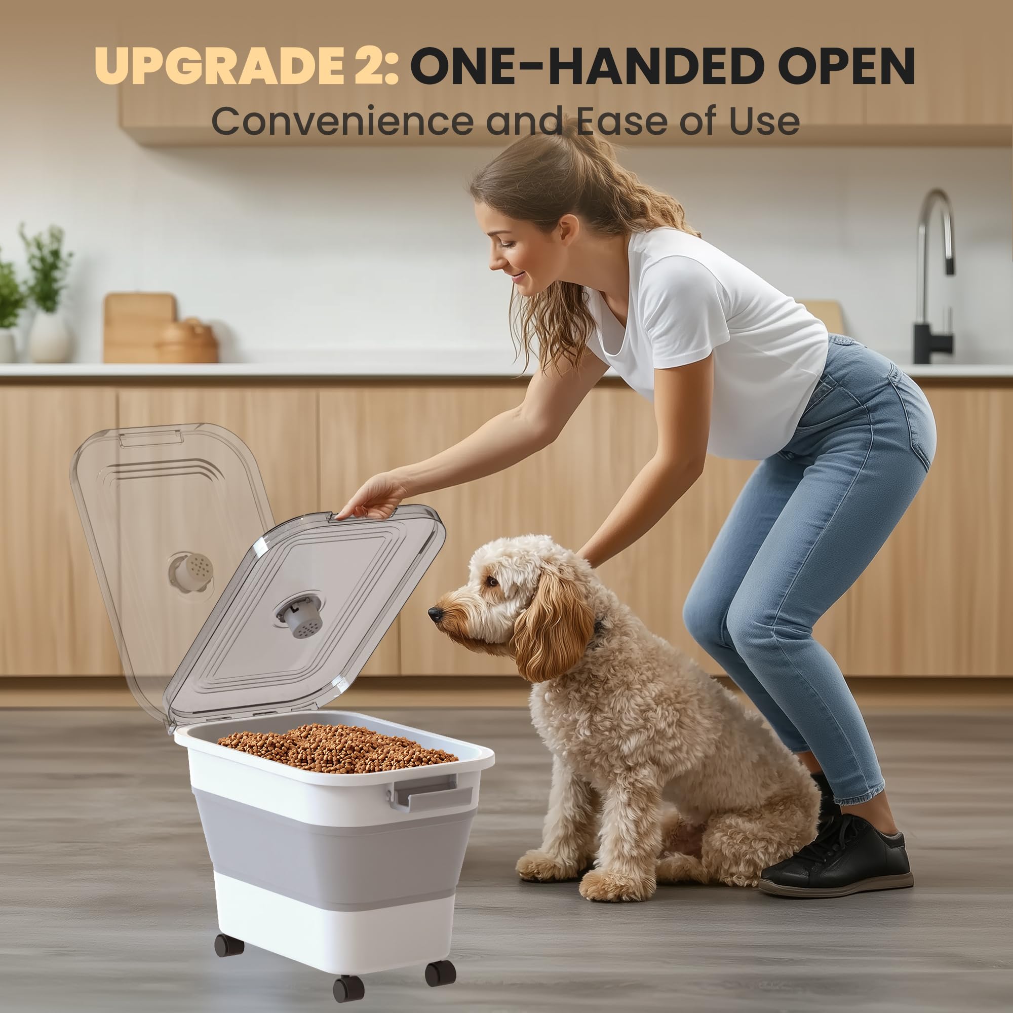 DDMOMMY large-capacity bin holds dog food and pantry staples.