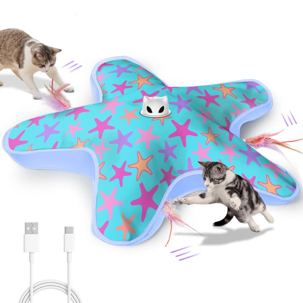 ddxcoo rechargeable interactive cat toy with blue-purple cover boosts indoor play and mental stimulation.