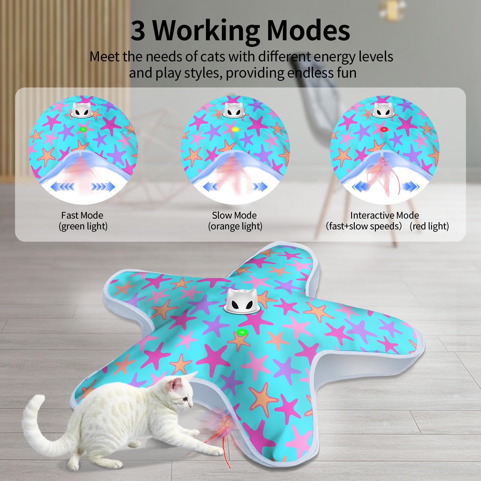 ddxcoo touch-activated cat toy invites paw interaction for longer play sessions.