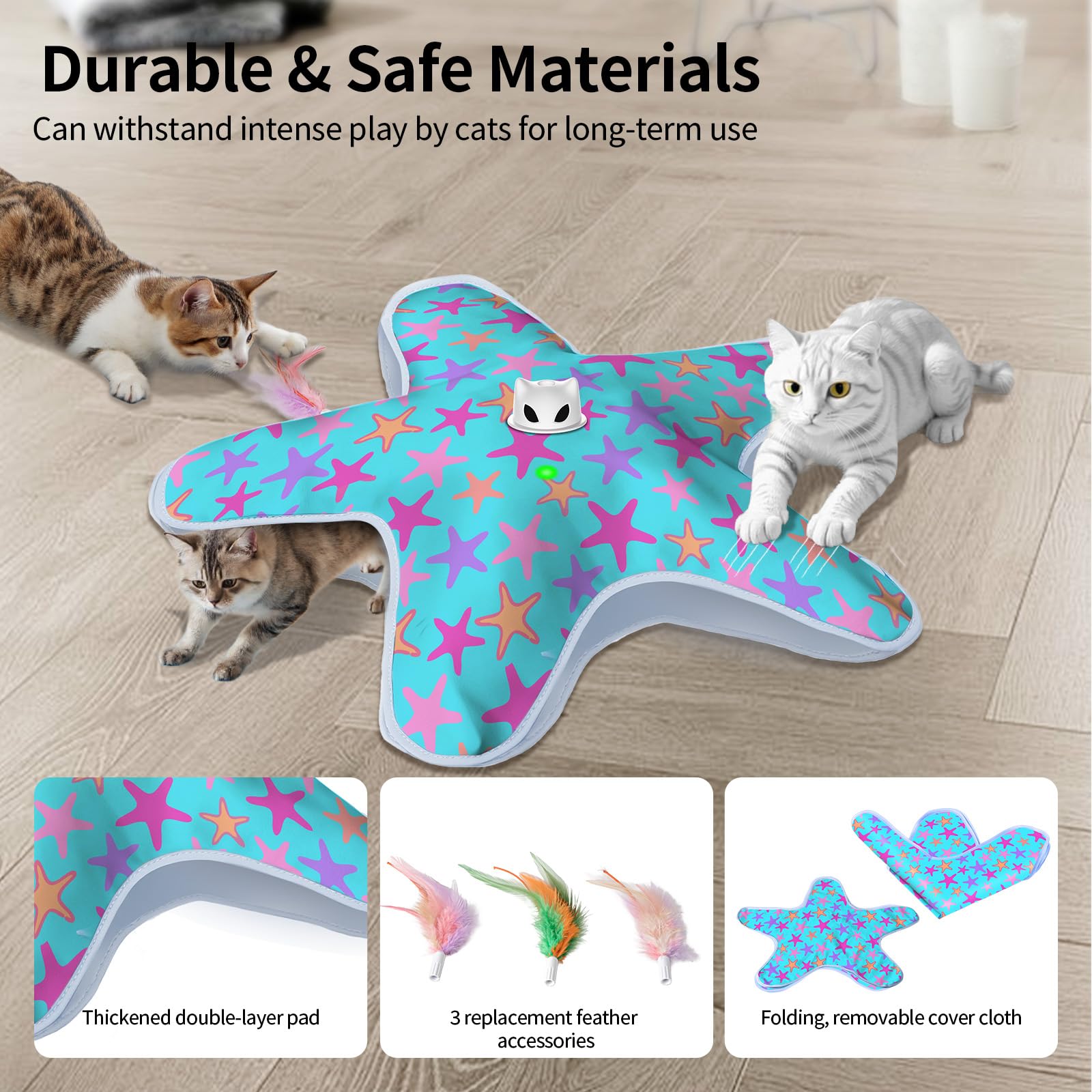 ddxcoo USB-C rechargeable design with quick charge keeps cats active.