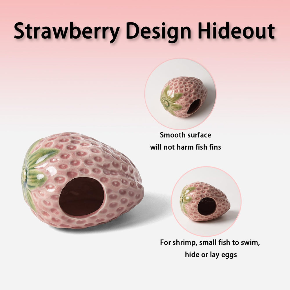 Deapeey ceramic strawberry cave for aquariums, enhances scenery while providing shelter