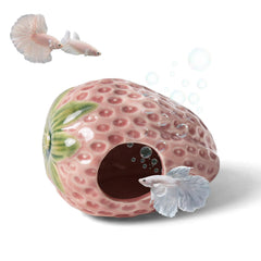 Deapeey pink strawberry cave for aquariums, decorative hideout for small fish and shrimp