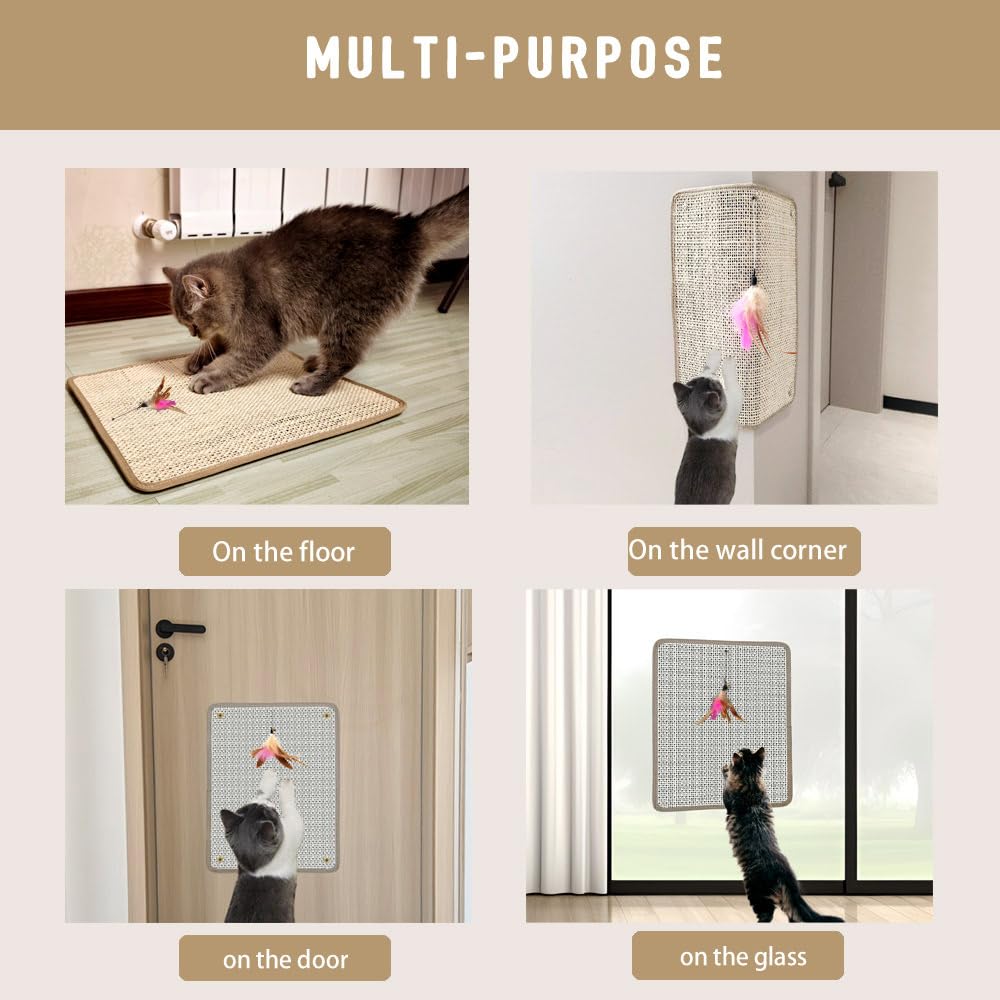 Deapher cat using scratch mat in living space reduces furniture wear