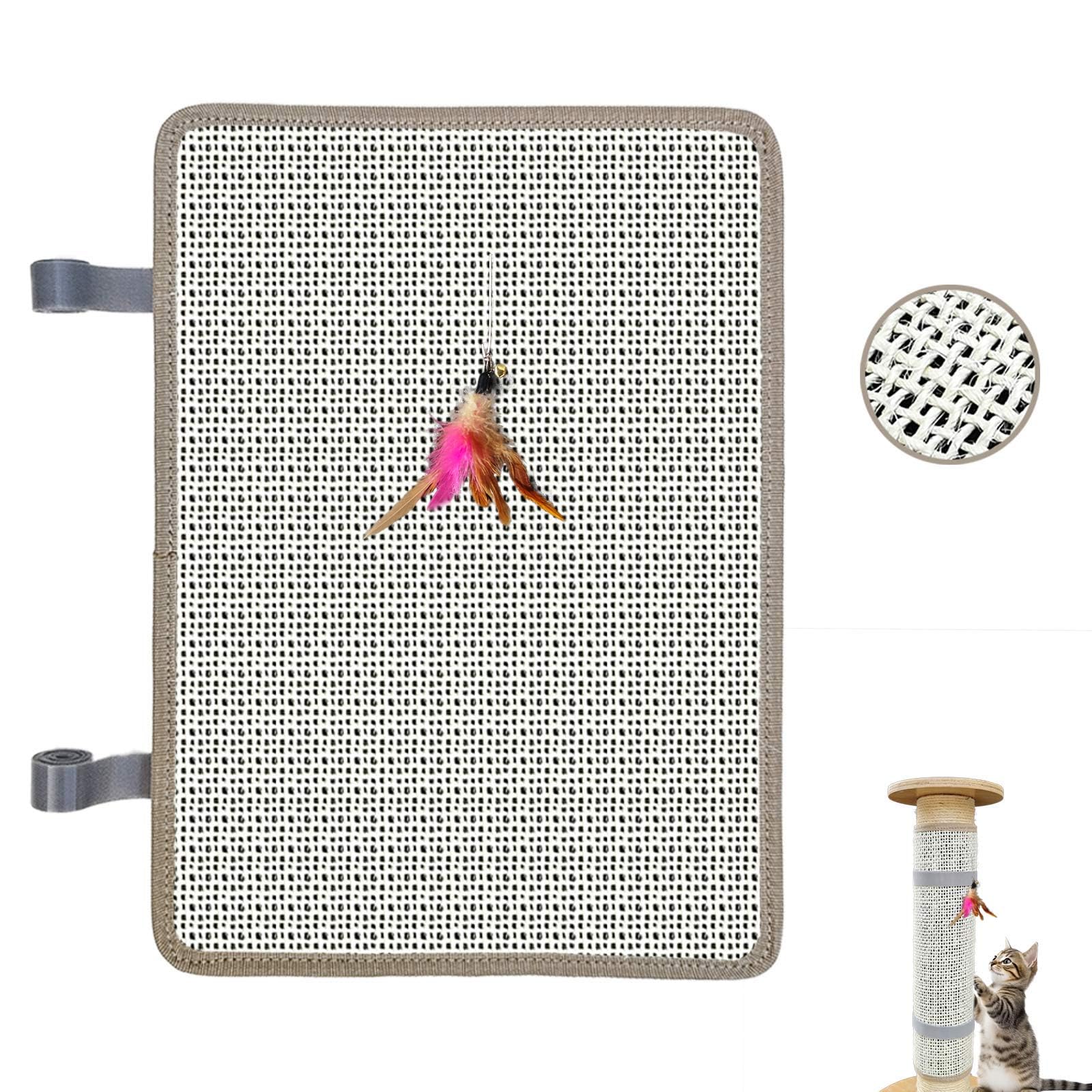 Deapher wrap-around nail file on a cat scratching post for convenient nail maintenance.