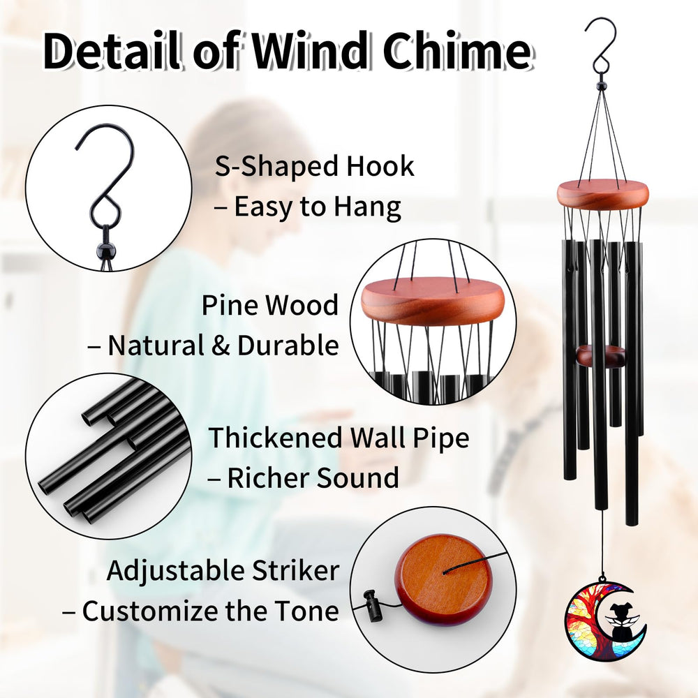 DearKeeps moon themed wind chime glows in sunlight for daytime beauty.