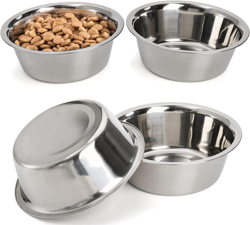 DEAYOU four-pack stainless steel bowls for dogs and cats, durable and odor-free.