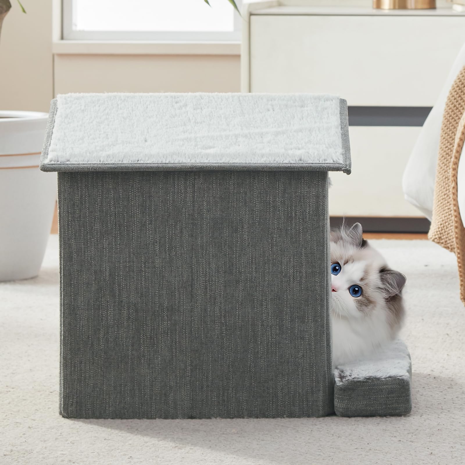 DEBANG HOME cat bed with wide entrance for easy access.