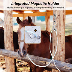Debialo horse tie ring in cross-ties setup showing adjustable tension.