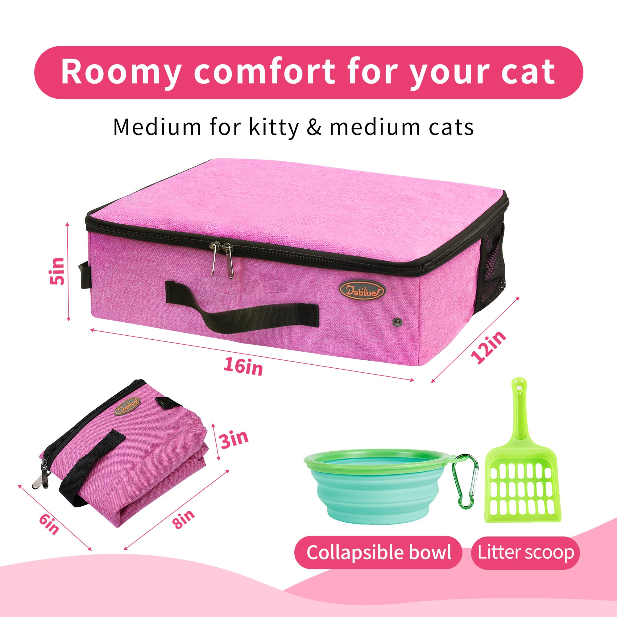 Deblue pink litter box designed to help odor control while traveling